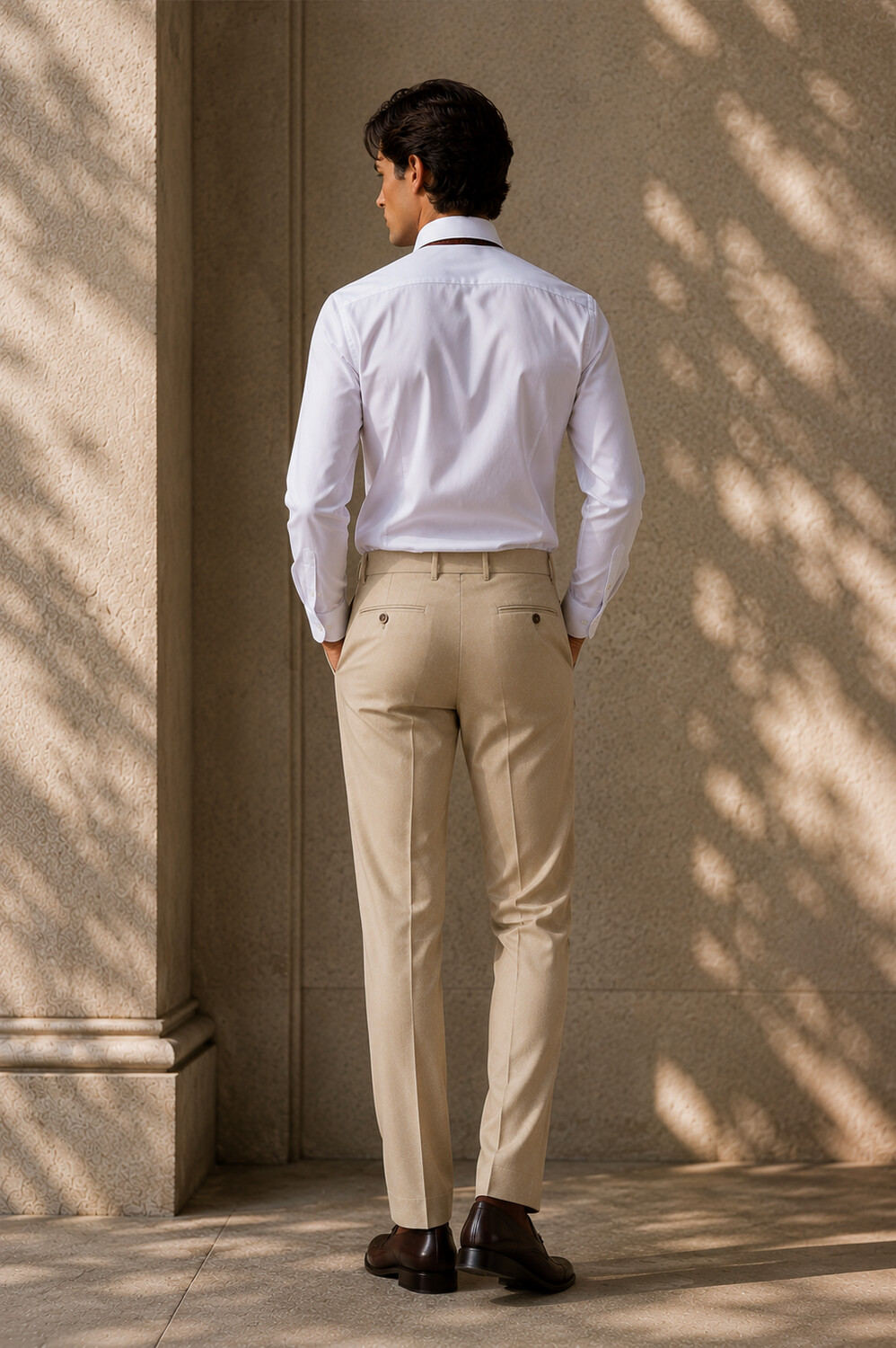 Essential Beige Wool Blend Suit Pants-Bellvero