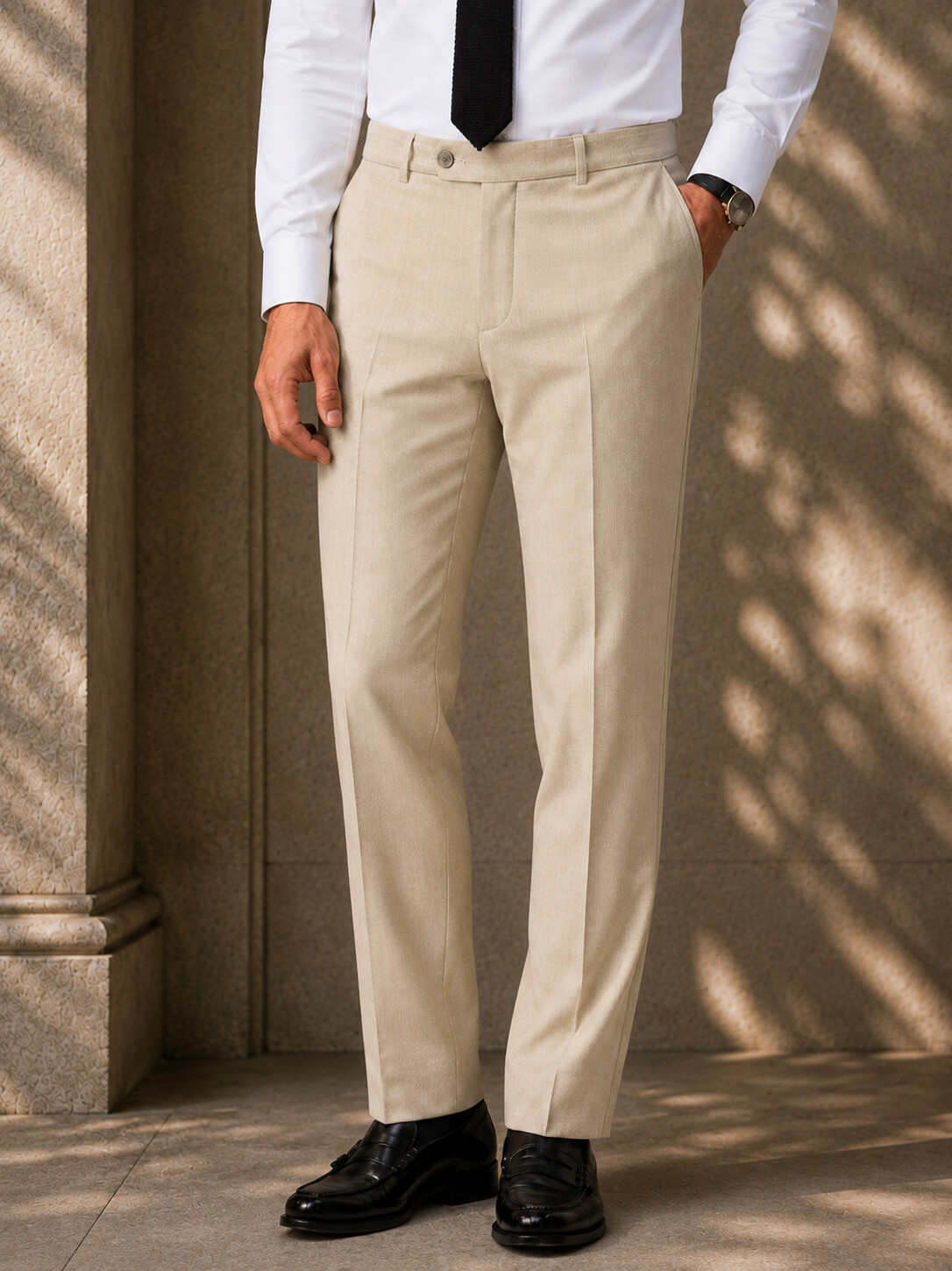 Essential Beige Wool Blend Suit Pants-Bellvero