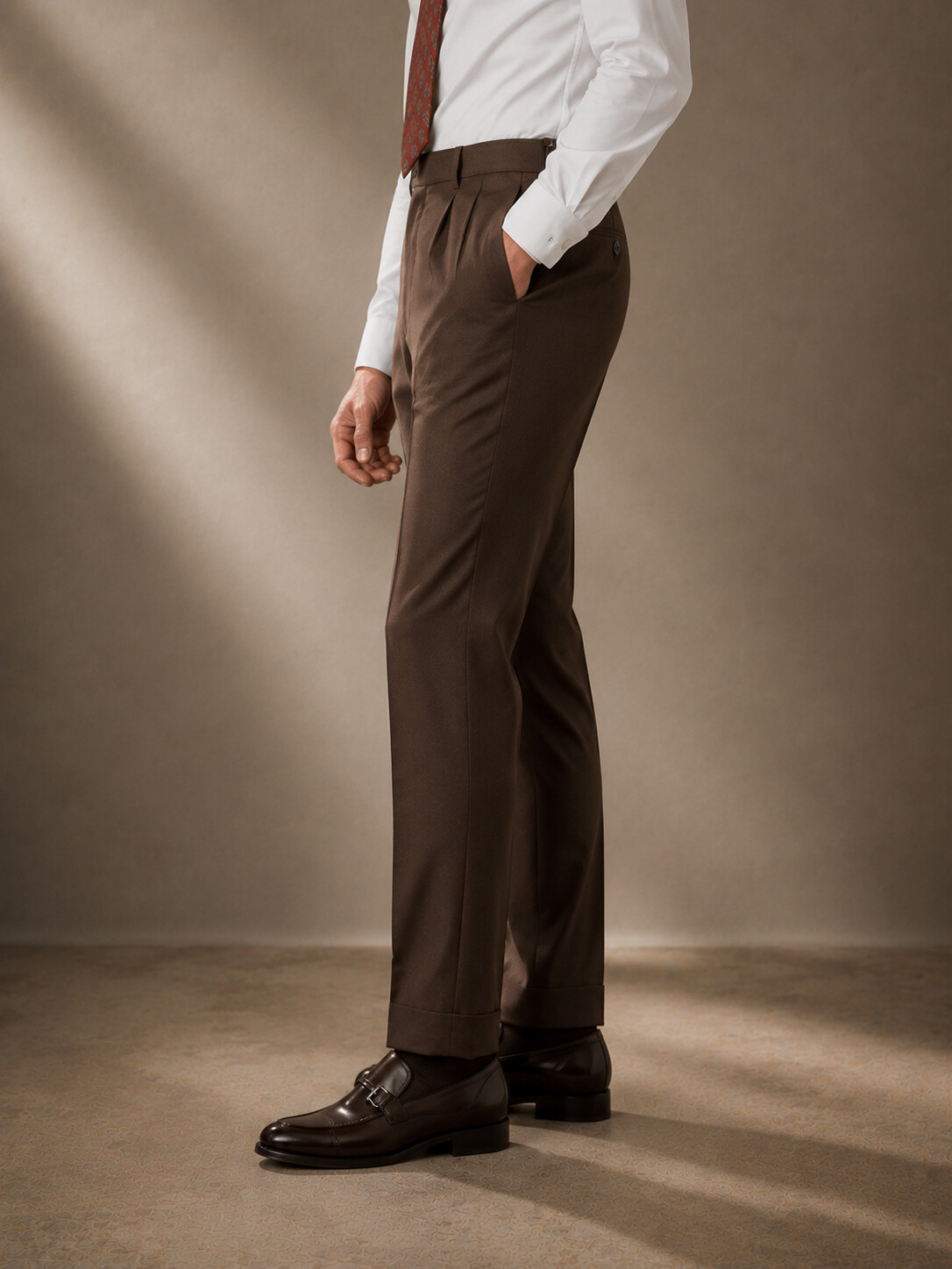 Classic Brown Tailored Suit Pants-Bellvero