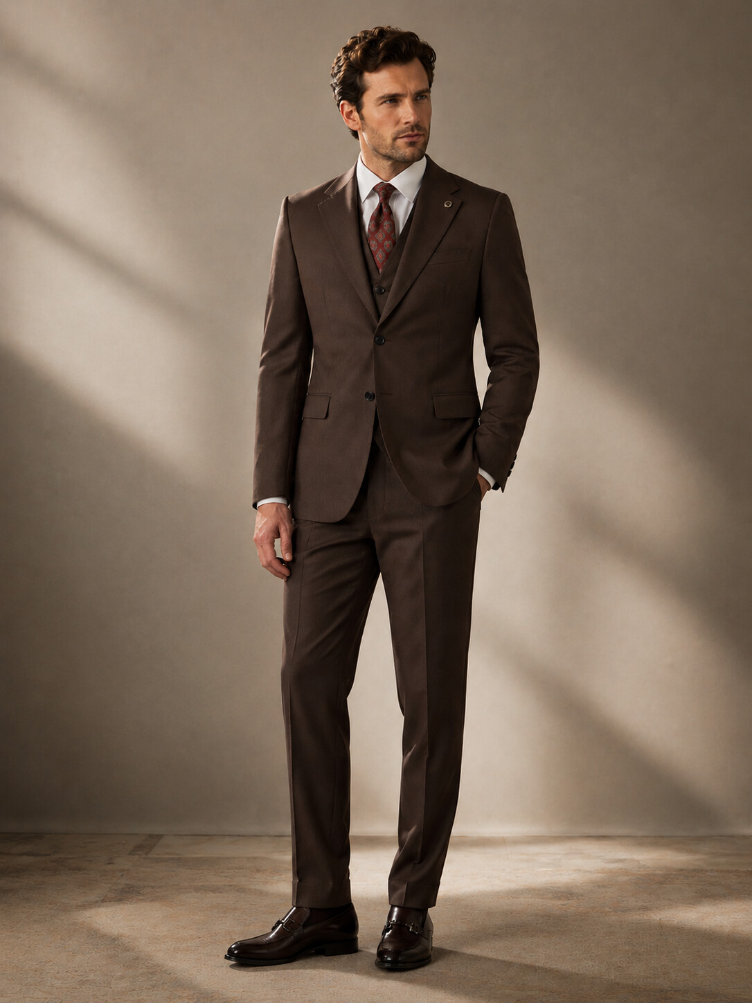 Classic Brown Tailored Suit Pants-Bellvero