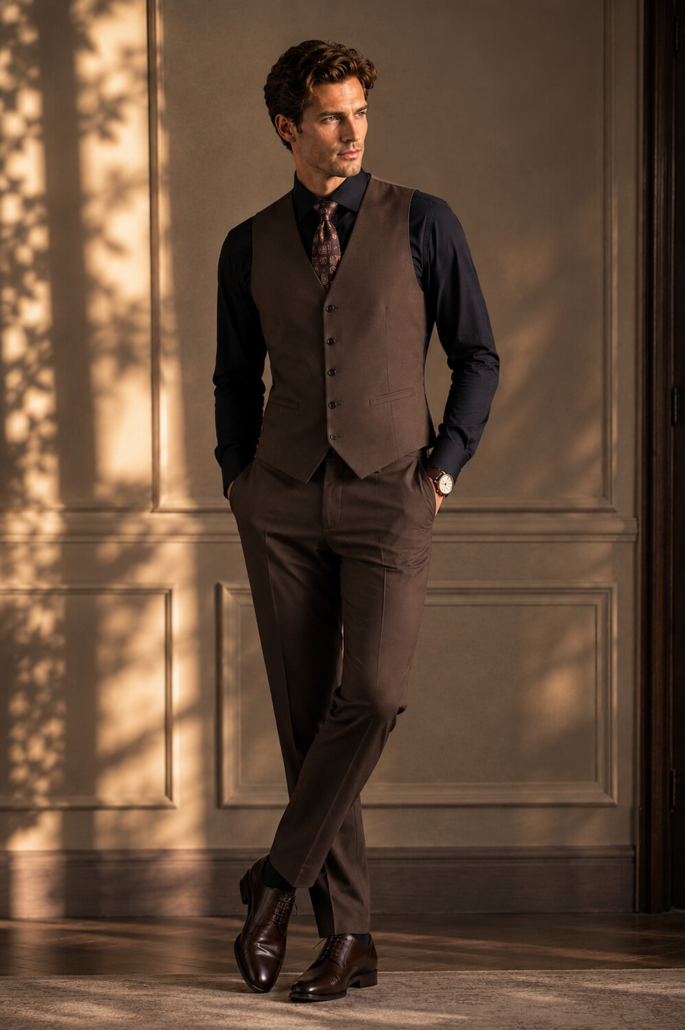 Brown Tailored Suit Vest-Bellvero