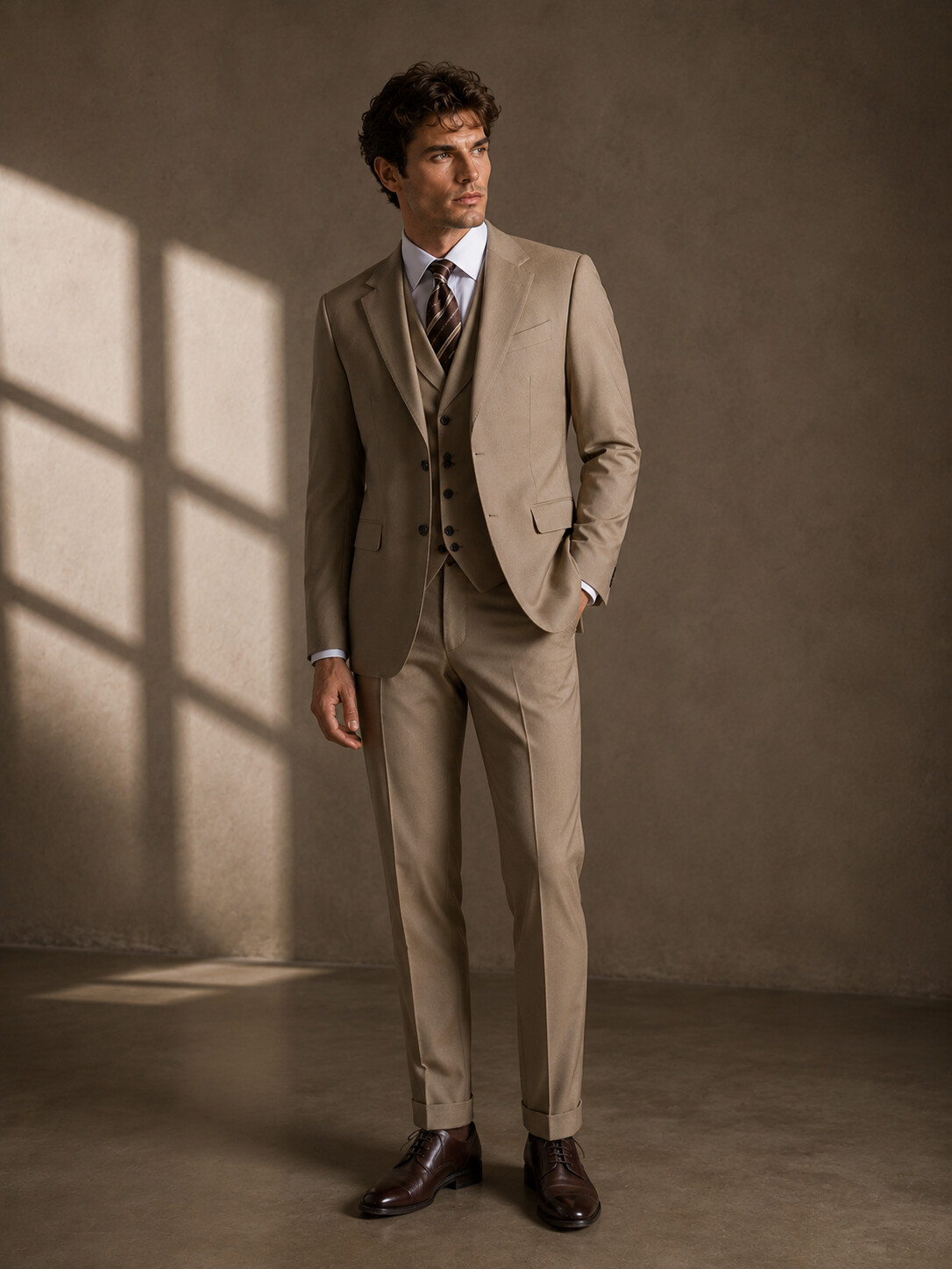 Wool Blend Stretch Light Taupe Suit Jacket-Bellvero