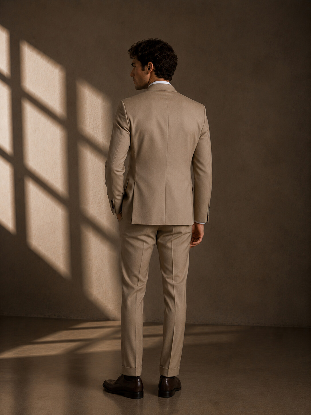 Wool Blend Stretch Light Taupe Suit Jacket-Bellvero