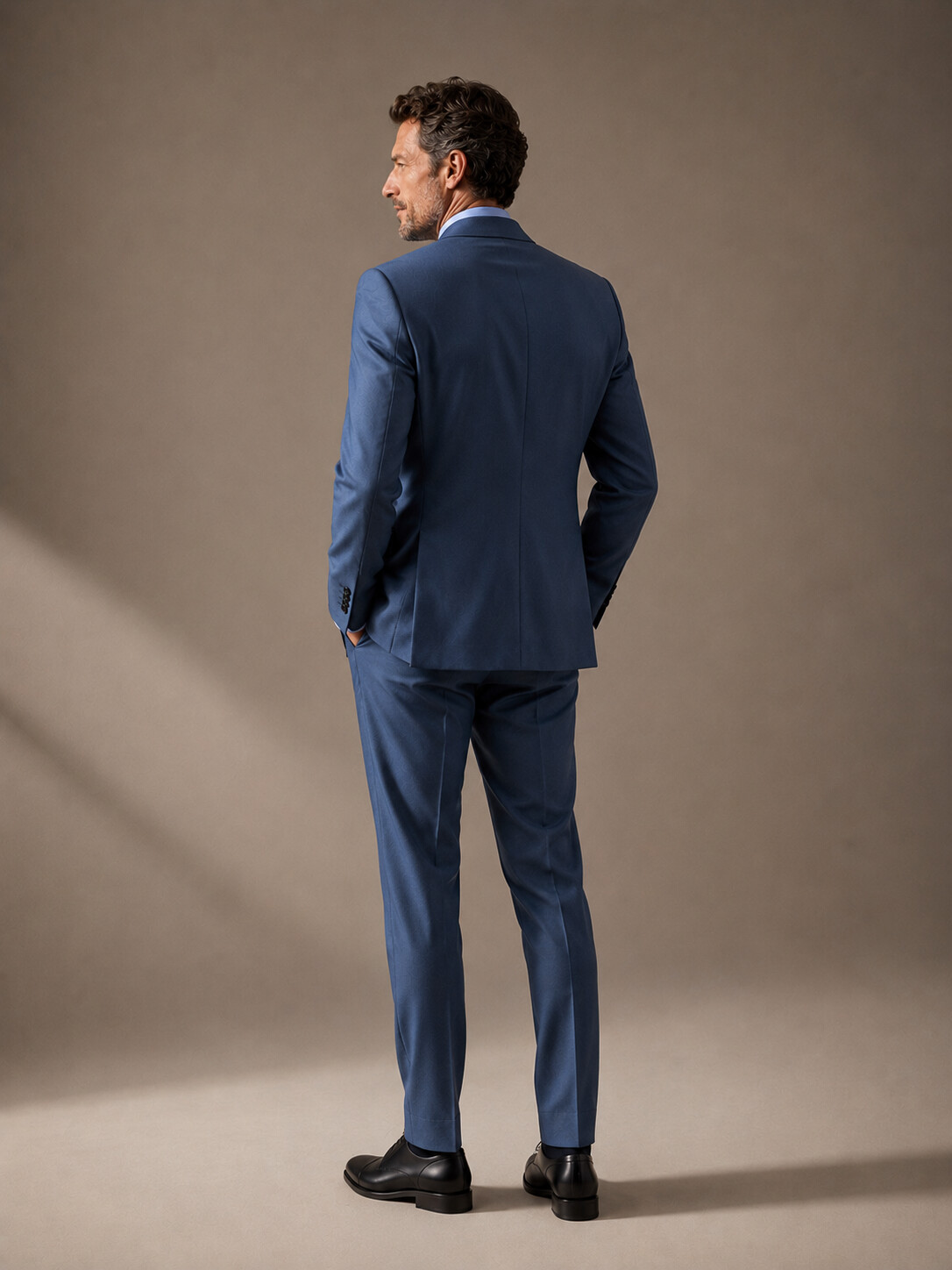 Wool Blend Stretch Dusty Blue Suit Jacket-Bellvero