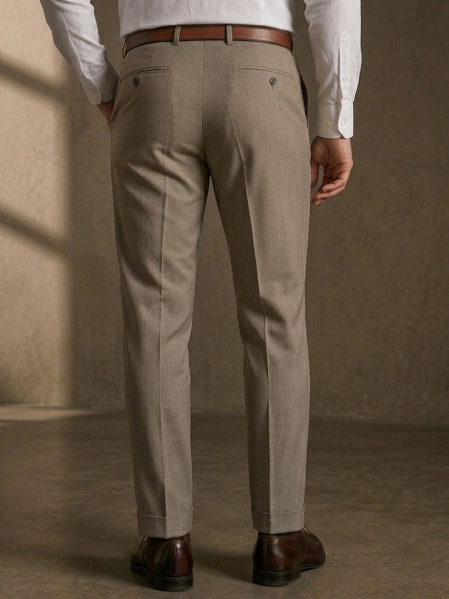 Wool Blend Stretch Light Taupe Suit Pants-Bellvero