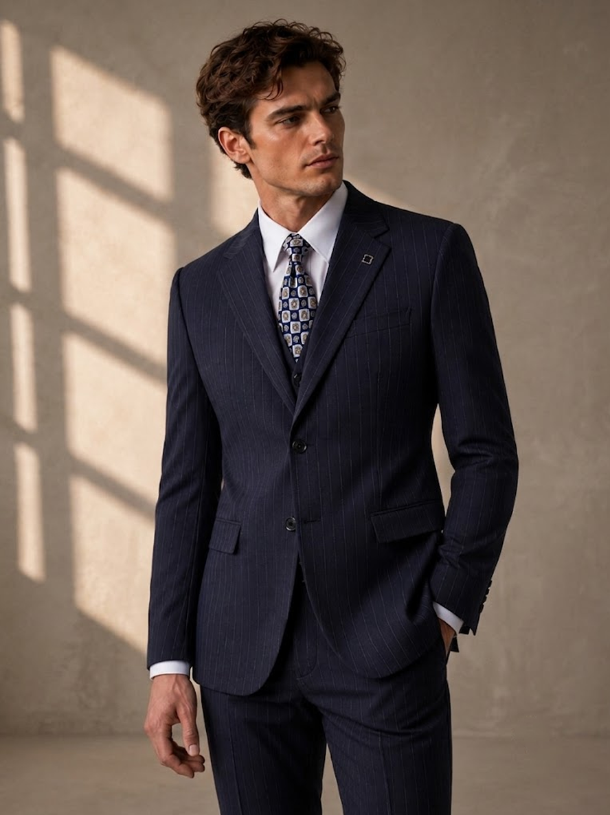 Navy Pinstripe Suit Jacket-Bellvero