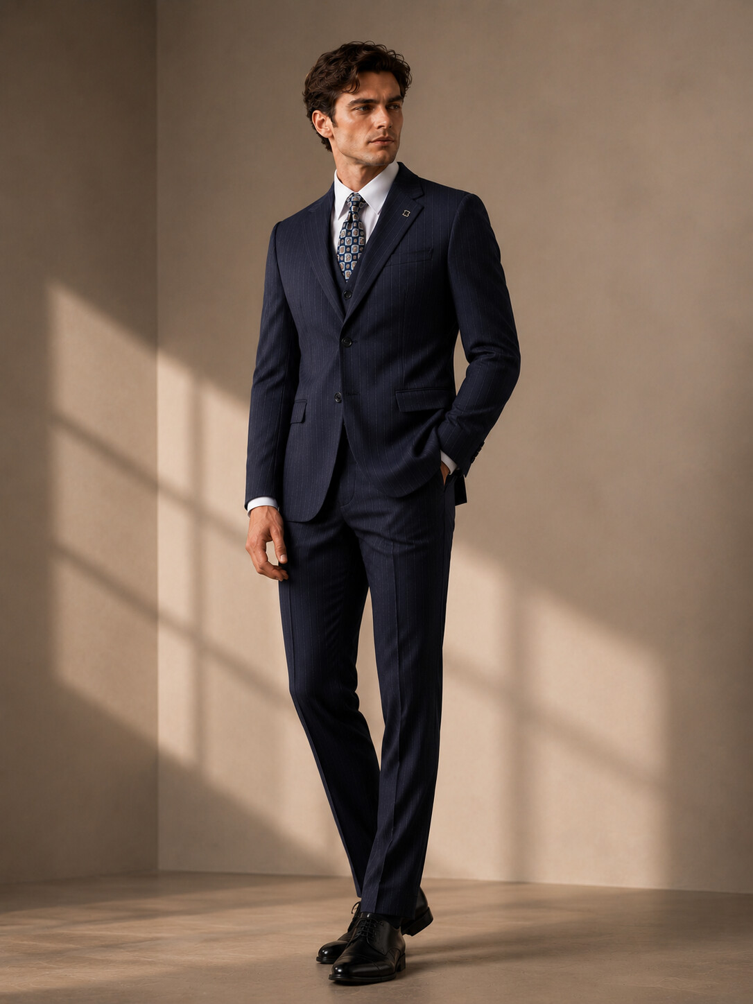 Navy Pinstripe Suit Jacket-Bellvero