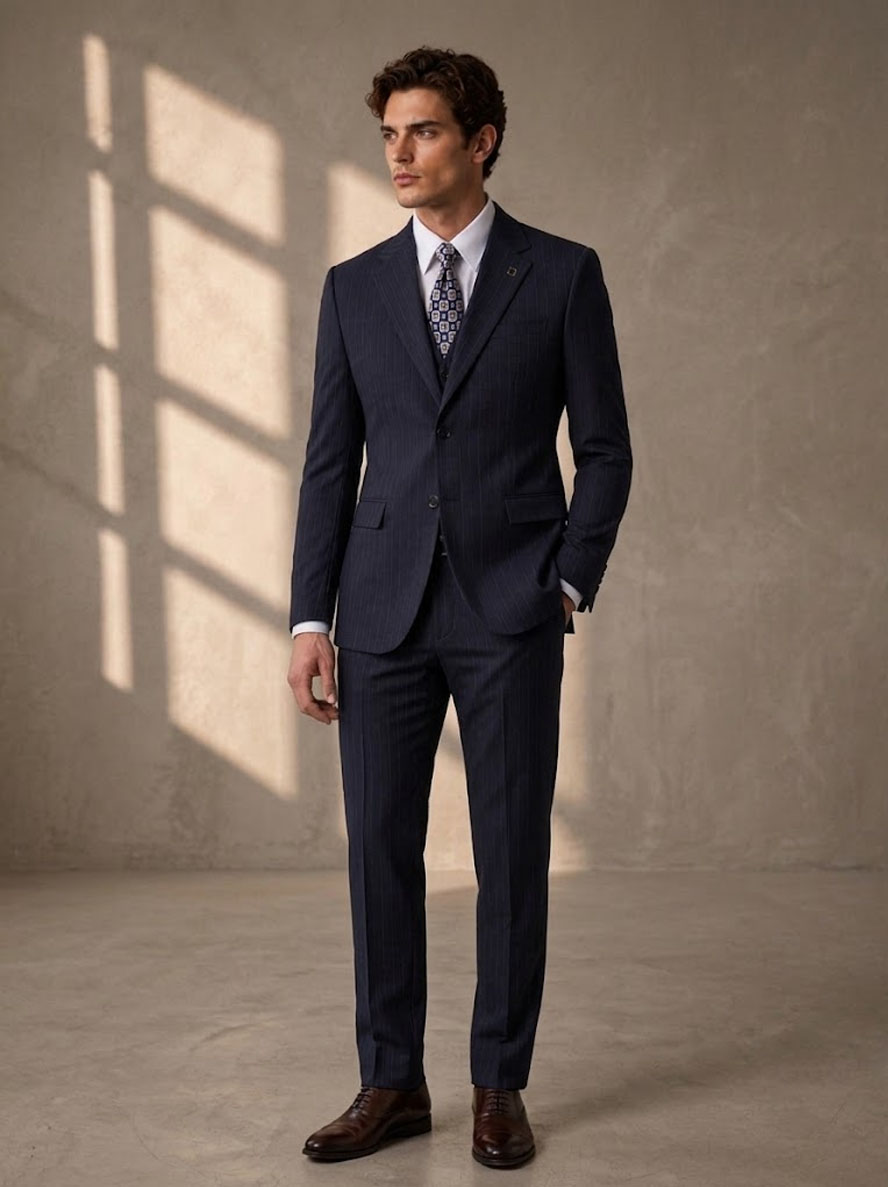 Navy Pinstripe Suit Jacket-Bellvero