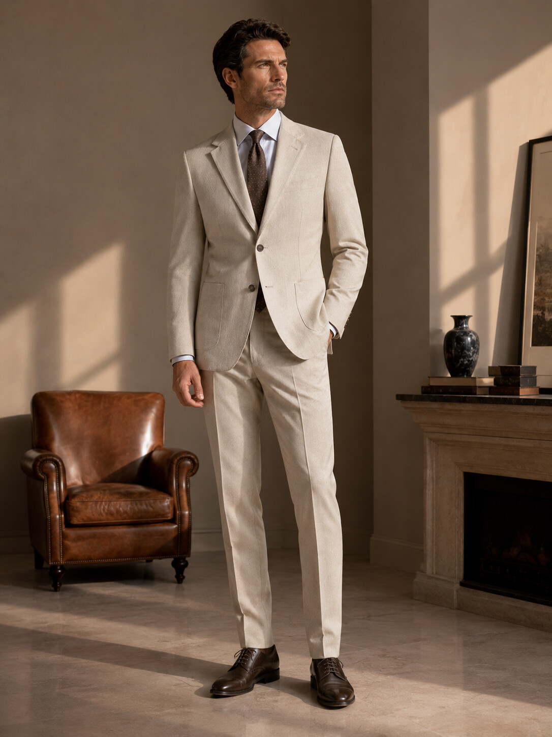 Wool & Lyocell Blend Ecru Suit Jacket-Bellvero