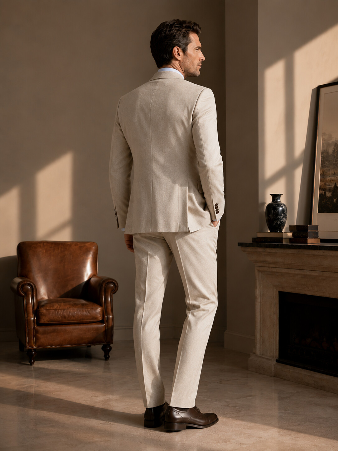 Wool & Lyocell Blend Ecru Suit Jacket-Bellvero