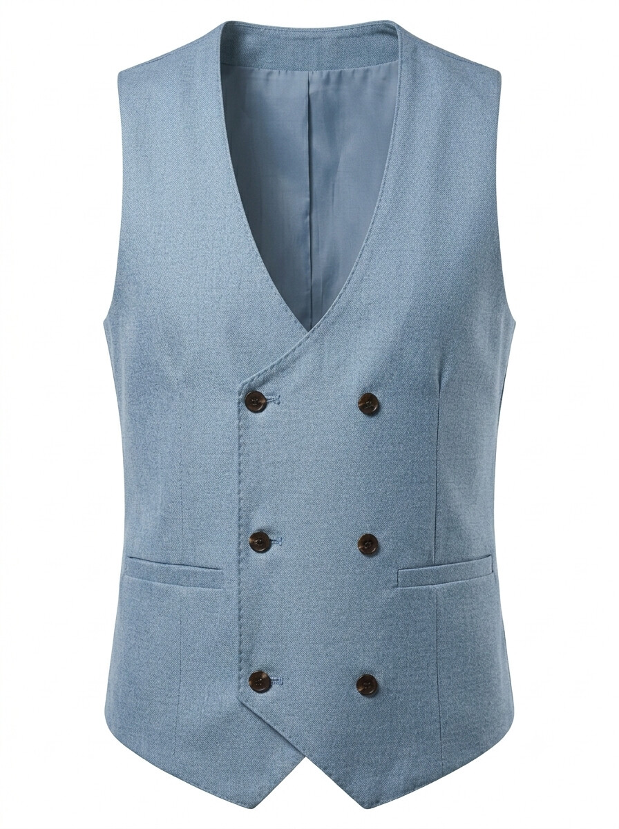 Lake Blue Lyocell & Wool Blend Suit Vest-Bellvero