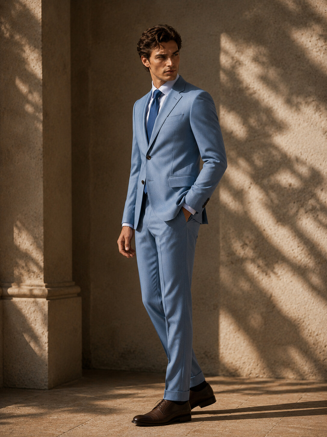 Lake Blue Lyocell & Wool Blend Suit Jacket-Bellvero