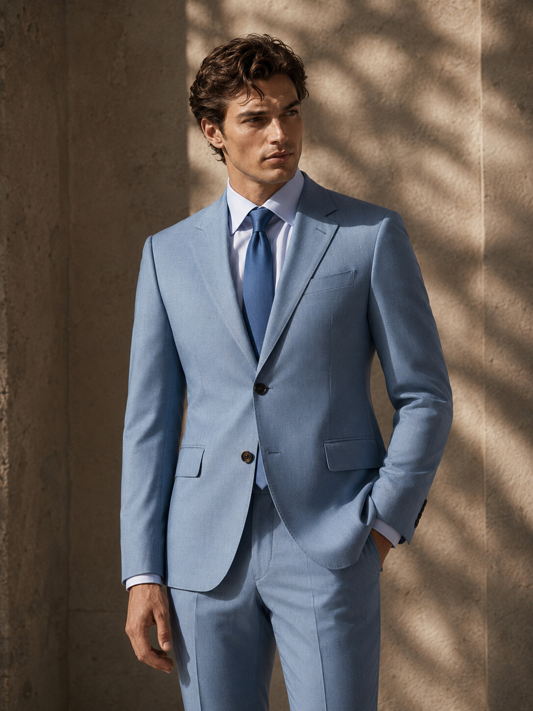 Lake Blue Lyocell & Wool Blend Suit Jacket-Bellvero