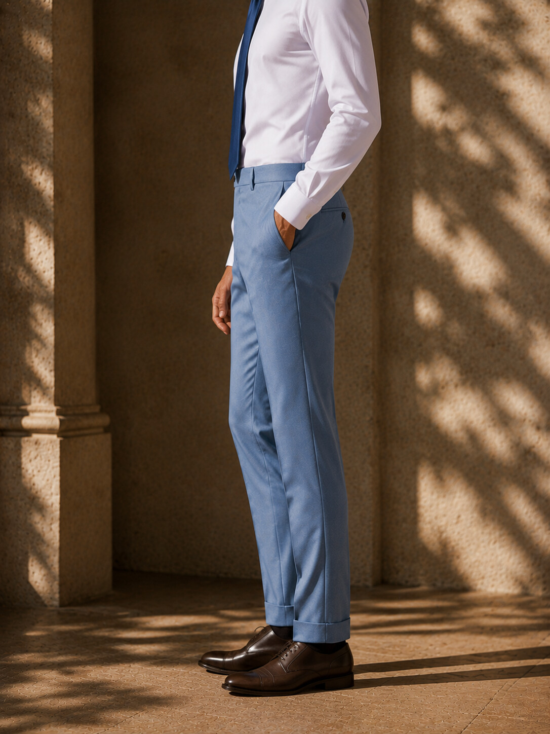 Lake Blue Lyocell & Wool Blend Suit Pants-Bellvero