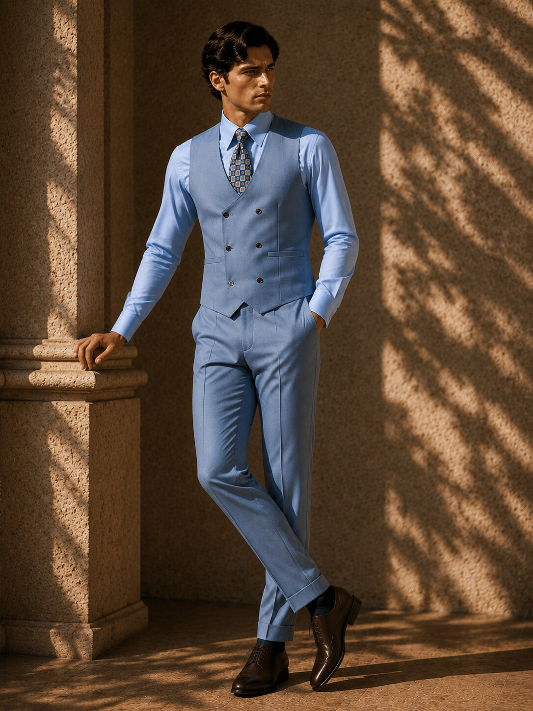 Lake Blue Lyocell & Wool Blend Suit Jacket-Bellvero