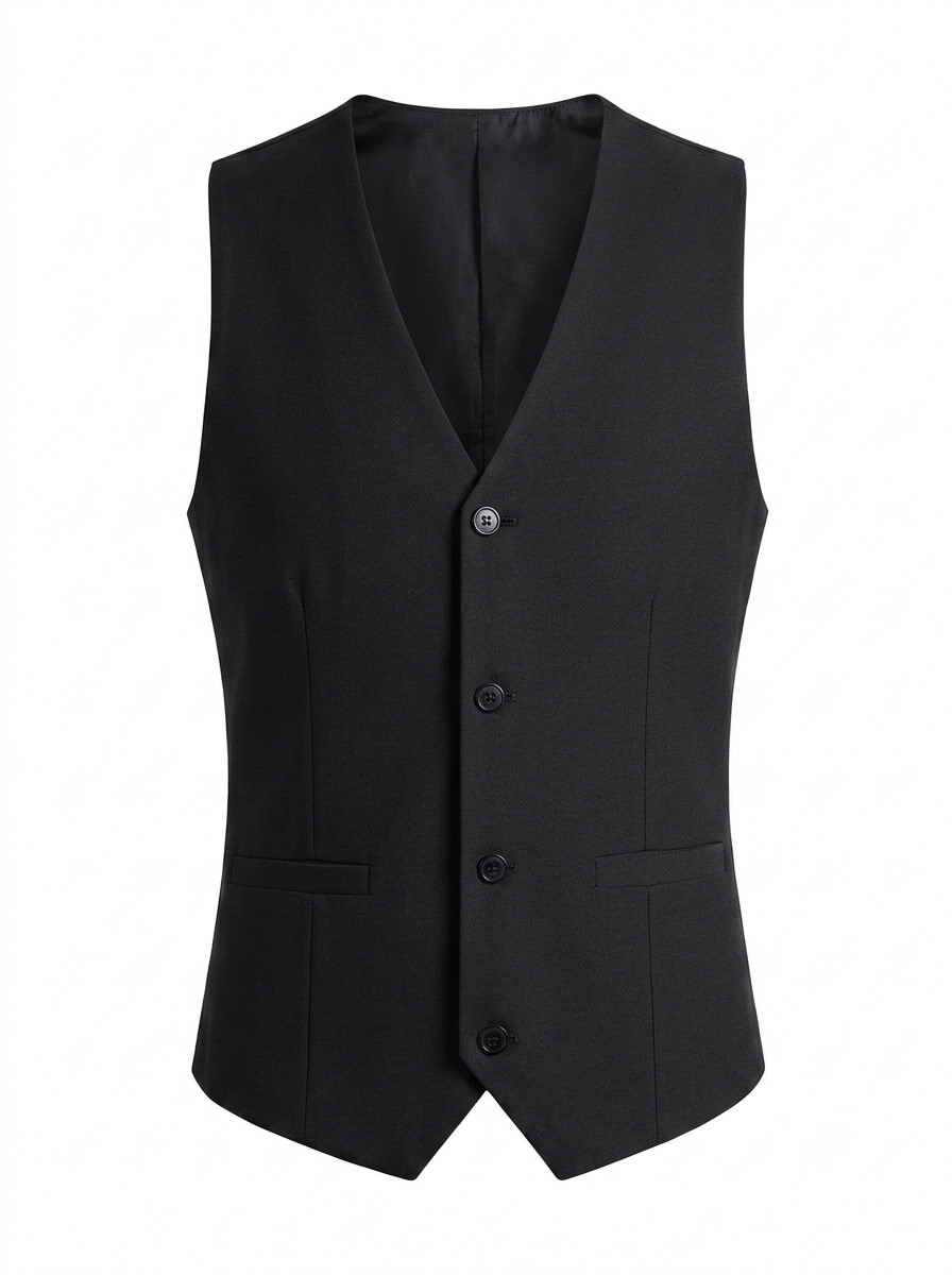 Black Solid Suit Vest-Bellvero