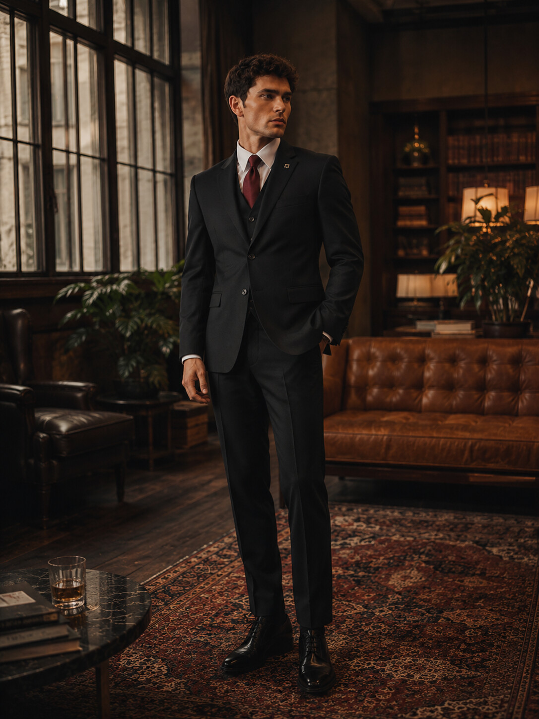 Black Solid Suit Pants-Bellvero