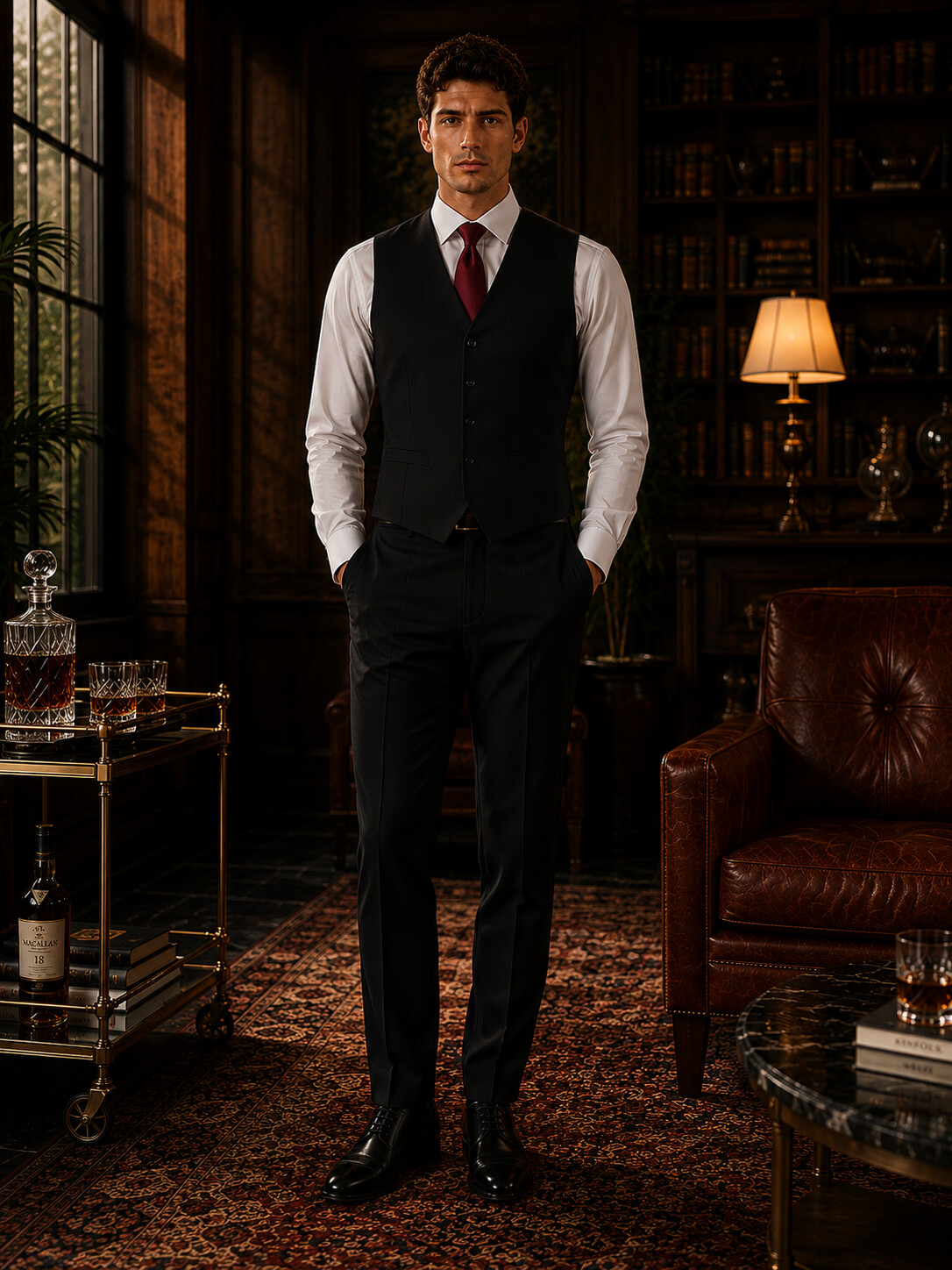 Black Solid Suit Vest-Bellvero