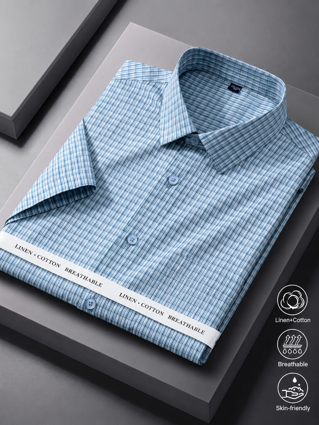 Linen Cotton Blend Plaid Shirt-Bellvero