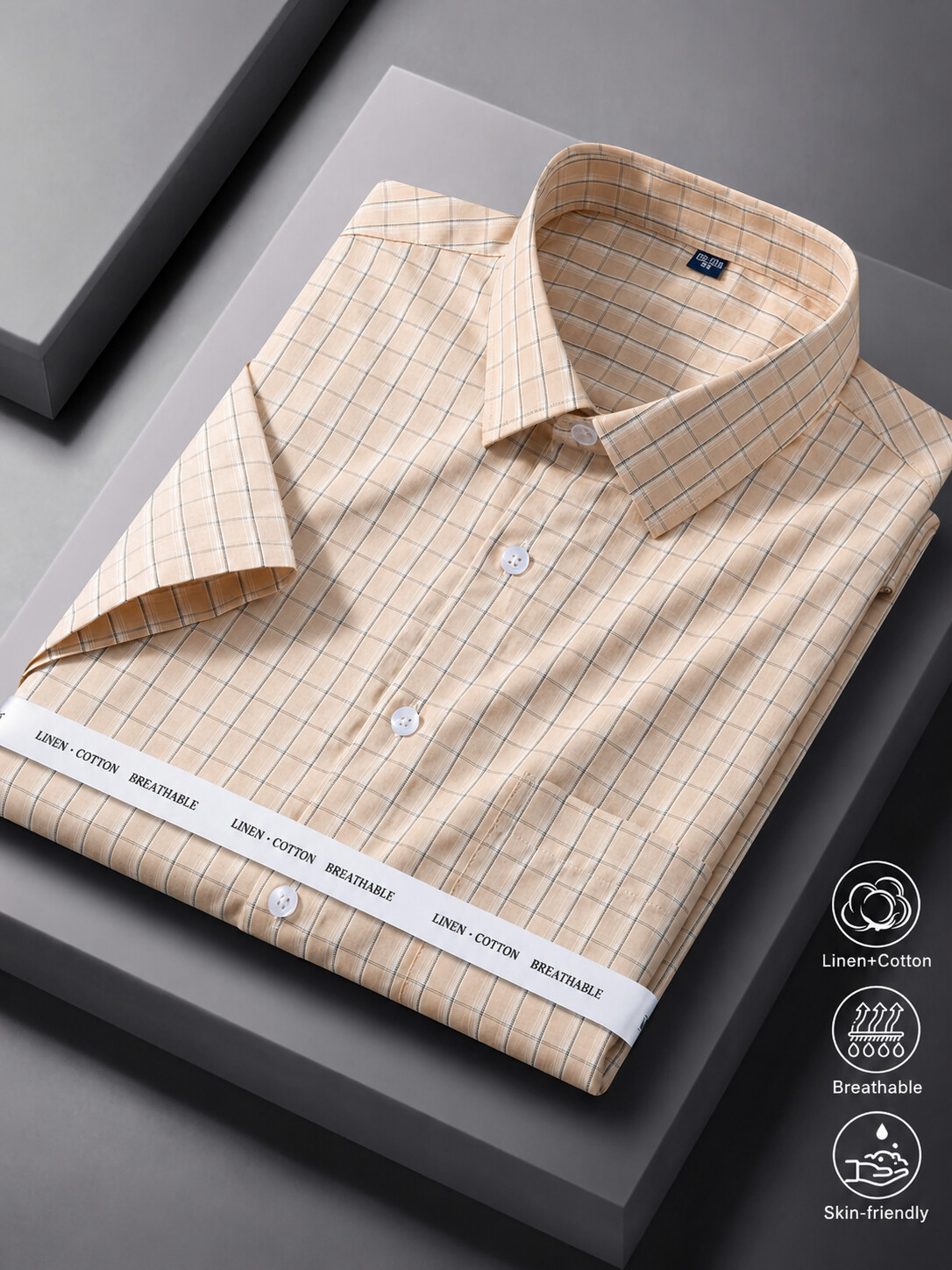 Linen Cotton Blend Plaid Shirt-Bellvero