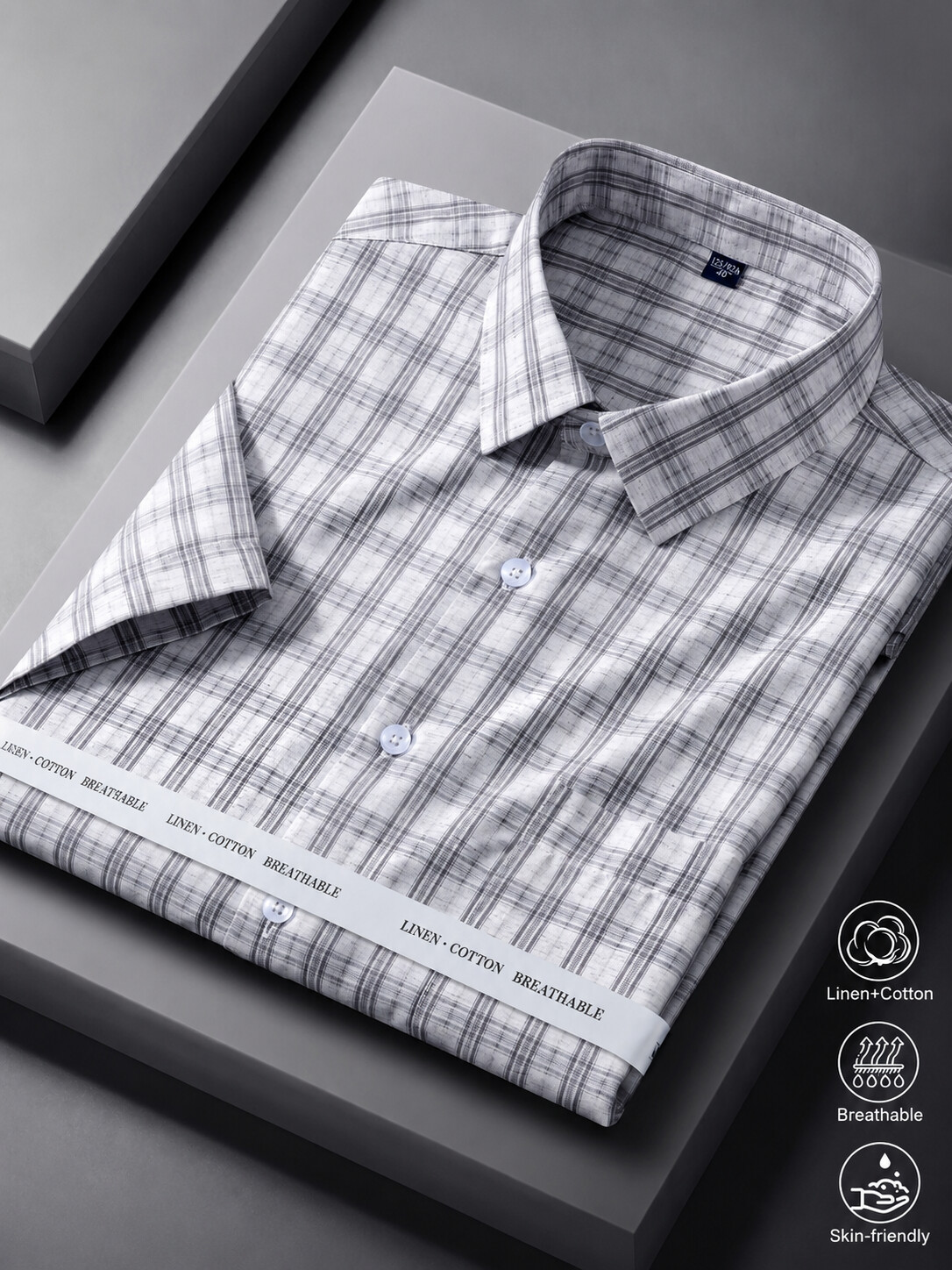 Linen Cotton Blend Plaid Shirt-Bellvero