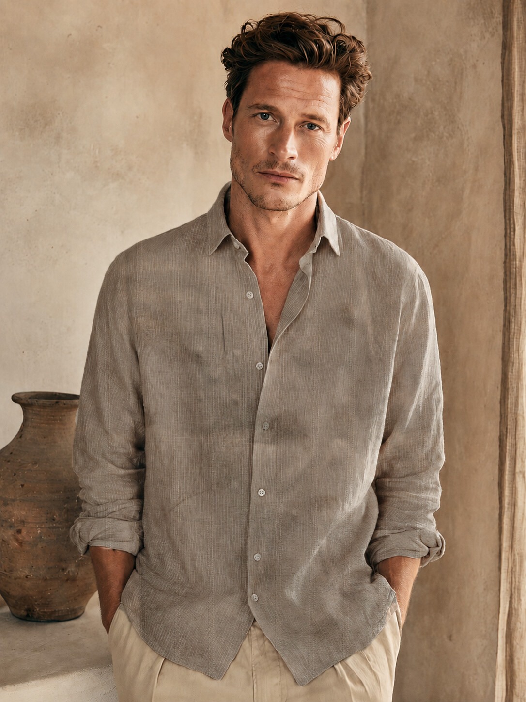 Men’s Textured Gray Casual Shirt