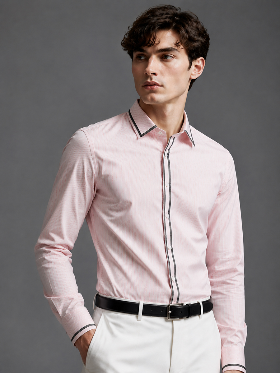 Men’s Light Pink Fine Stripe Dress Shirt