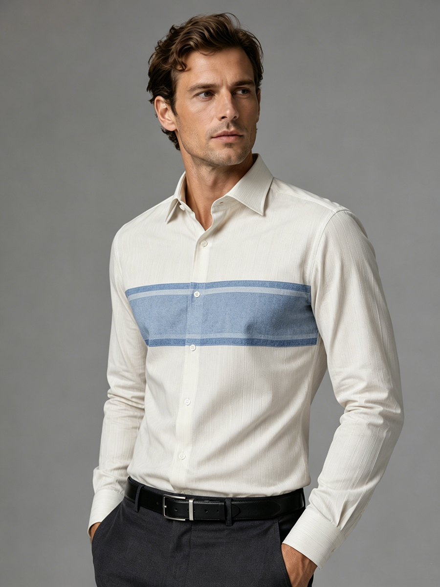 Men’s Cream Blue Stripe Dress Shirt
