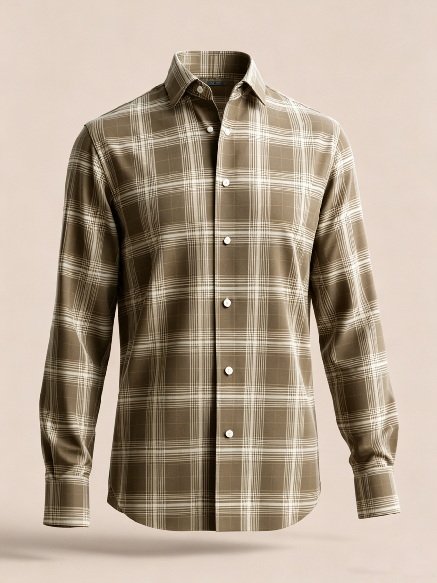 Warm Brown Plaid Dress Shirt