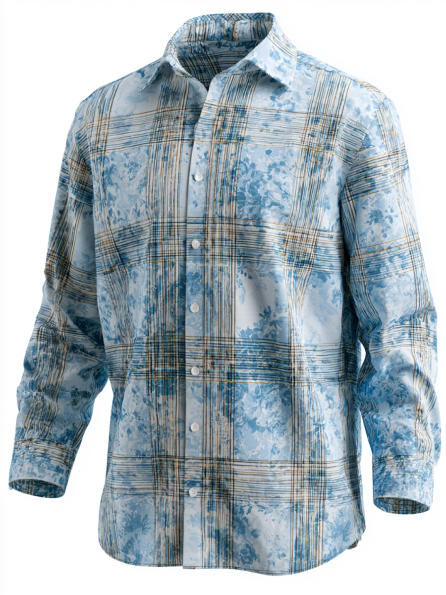 Men’s Light Blue Artistic Splash Check Dress Shirt