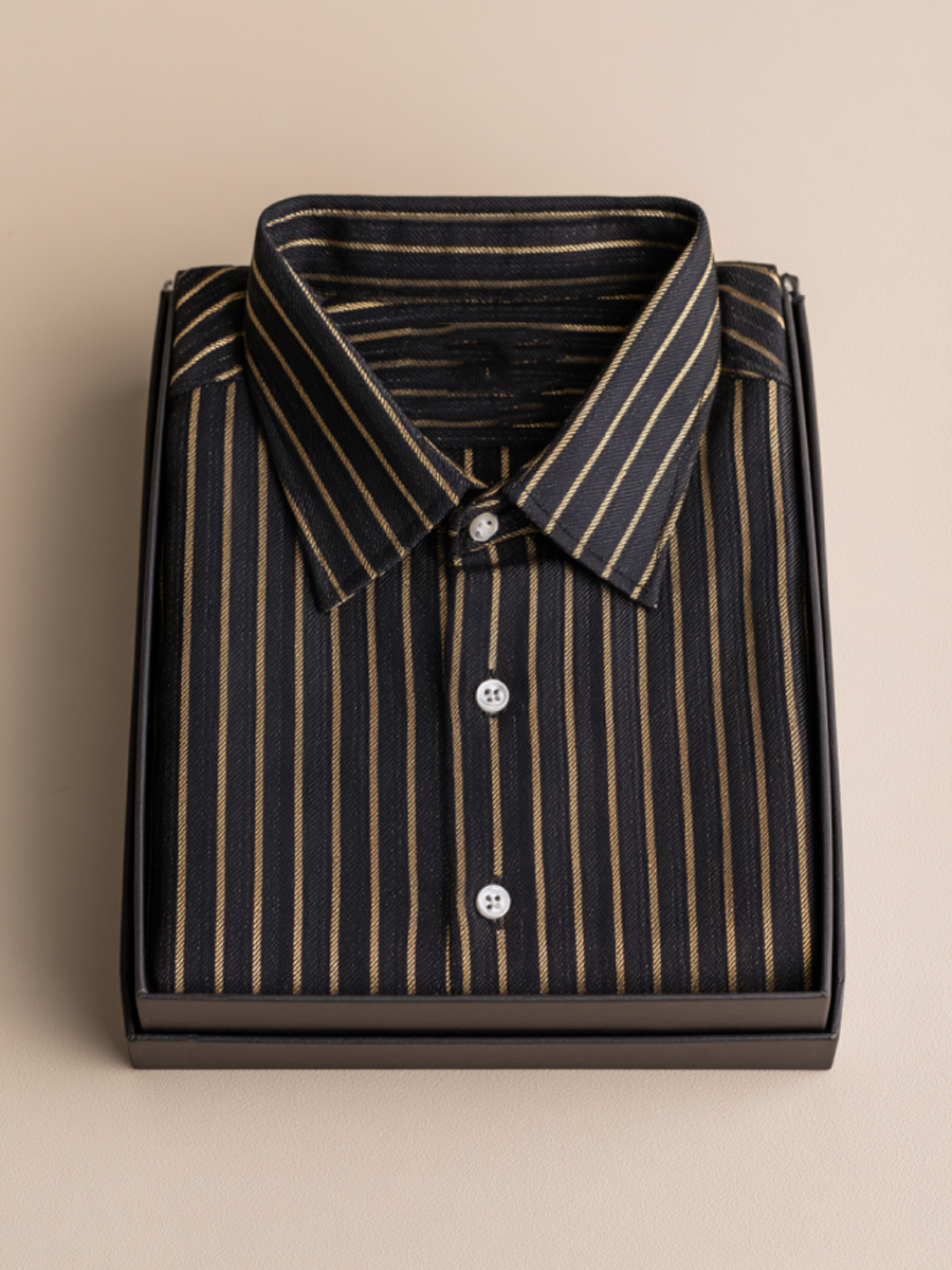 Men’s Gold Line Print Dress Shirt