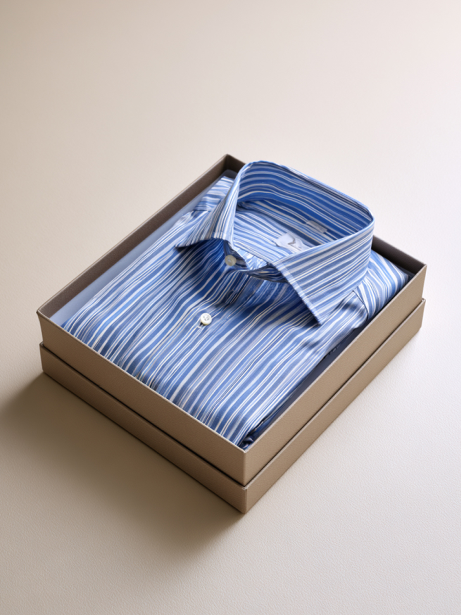 Men’s Blue Vertical Stripe Print Dress Shirt