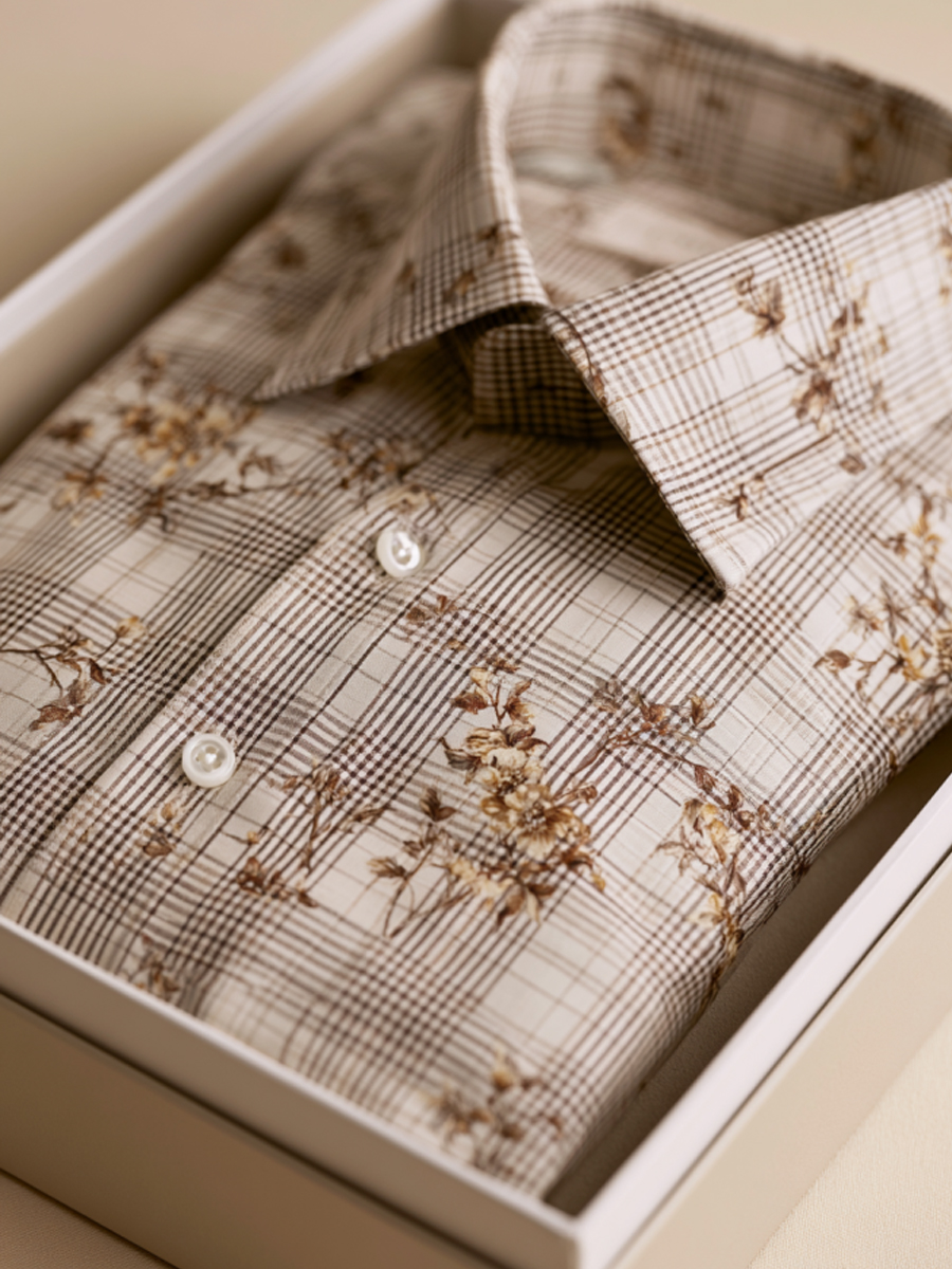 Men’s Vintage Floral & Plaid Print Dress Shirt