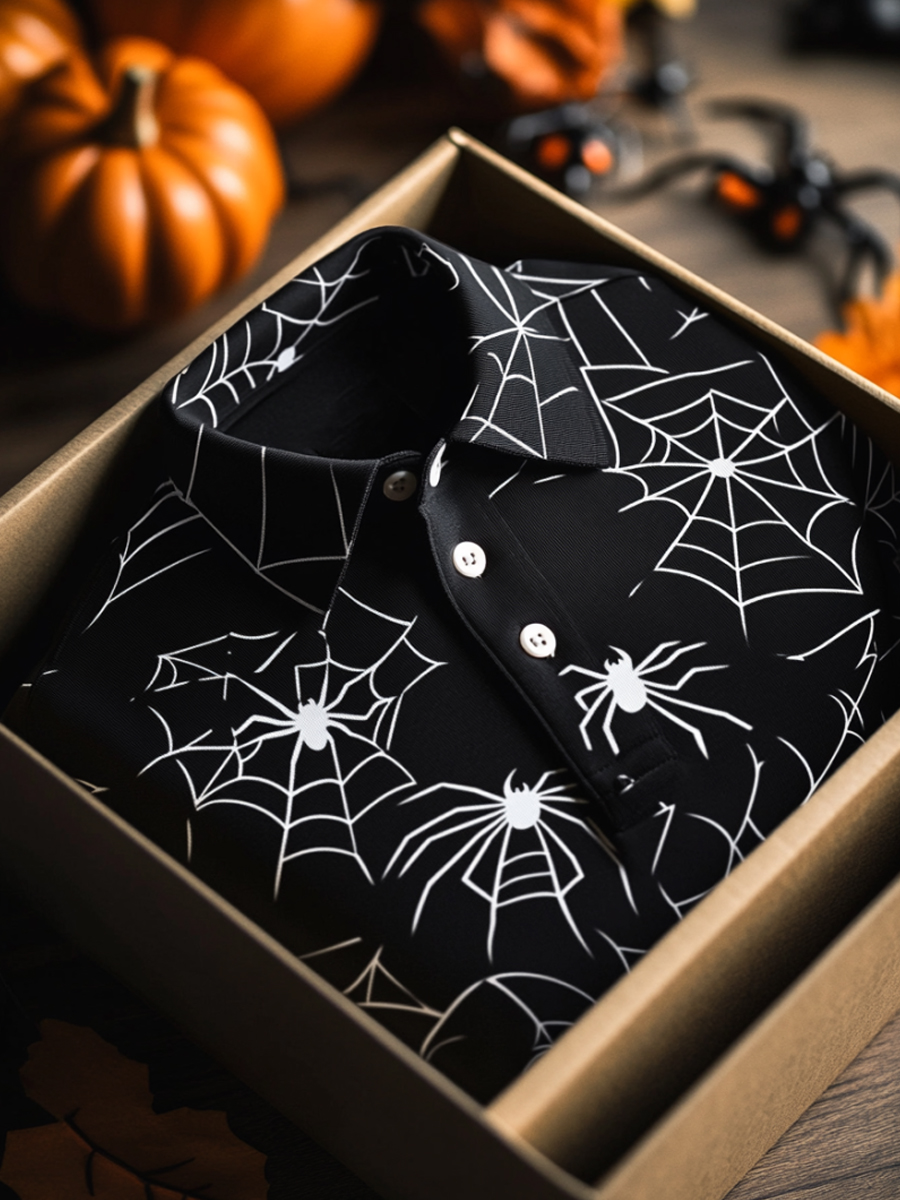 Men Spider Web Full Print Short Sleeve Polo – Festivogent