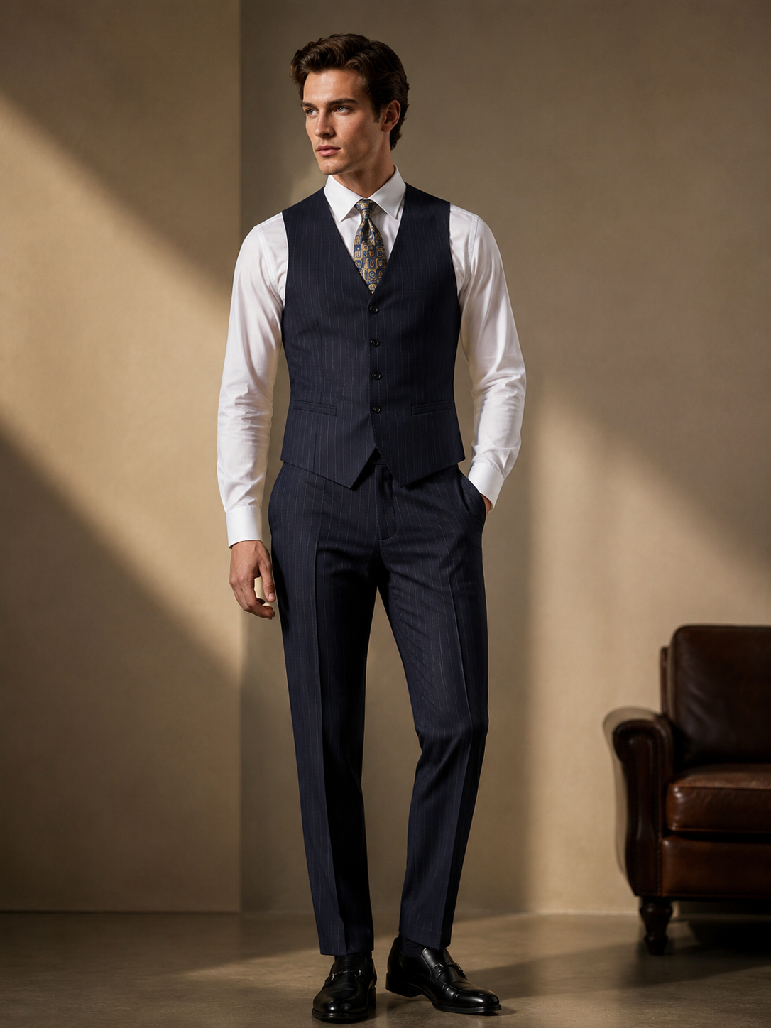 Navy Pinstripe Suit Vest-Bellvero