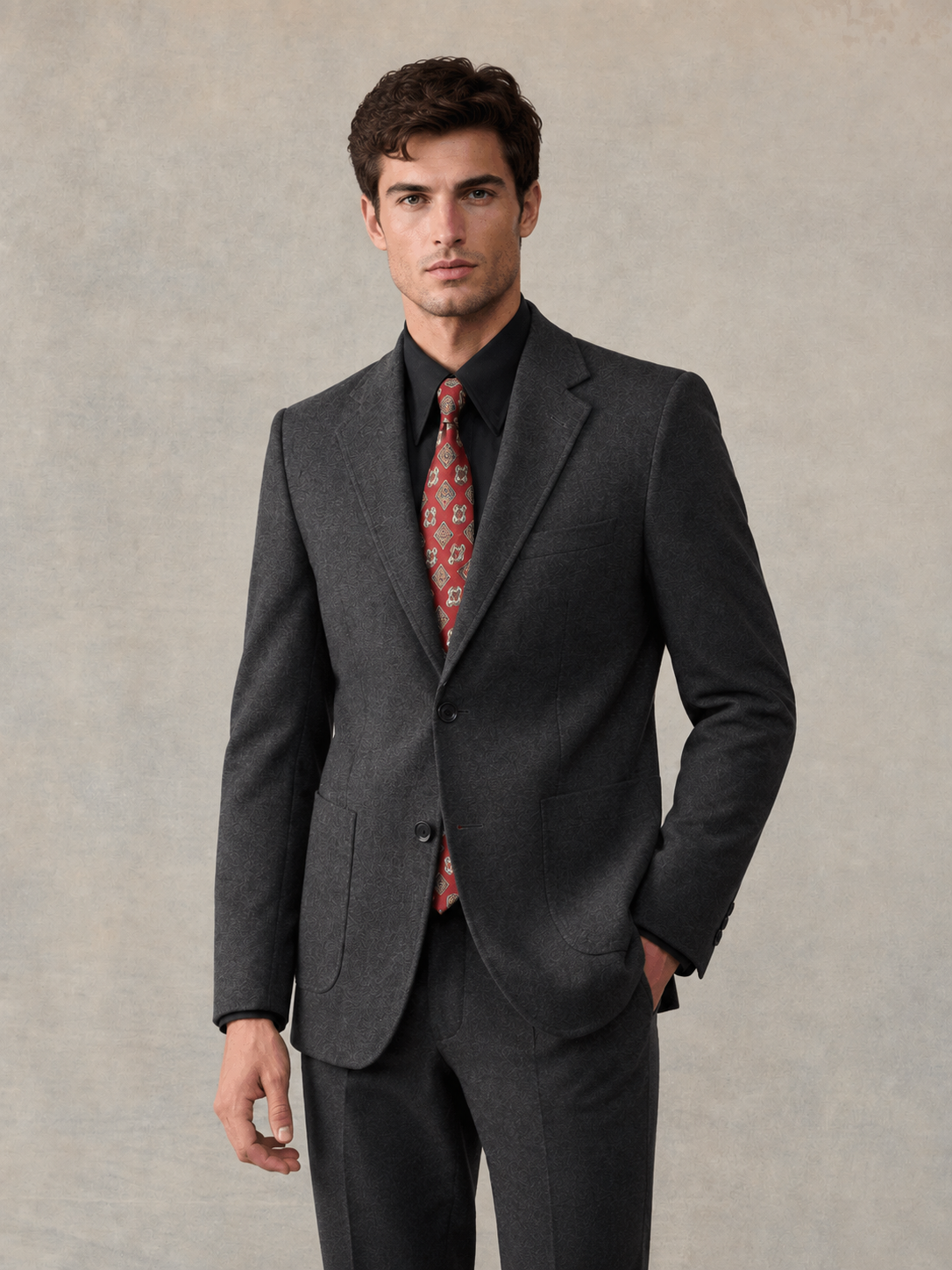 Grey Solid Suit Jacket-Bellvero