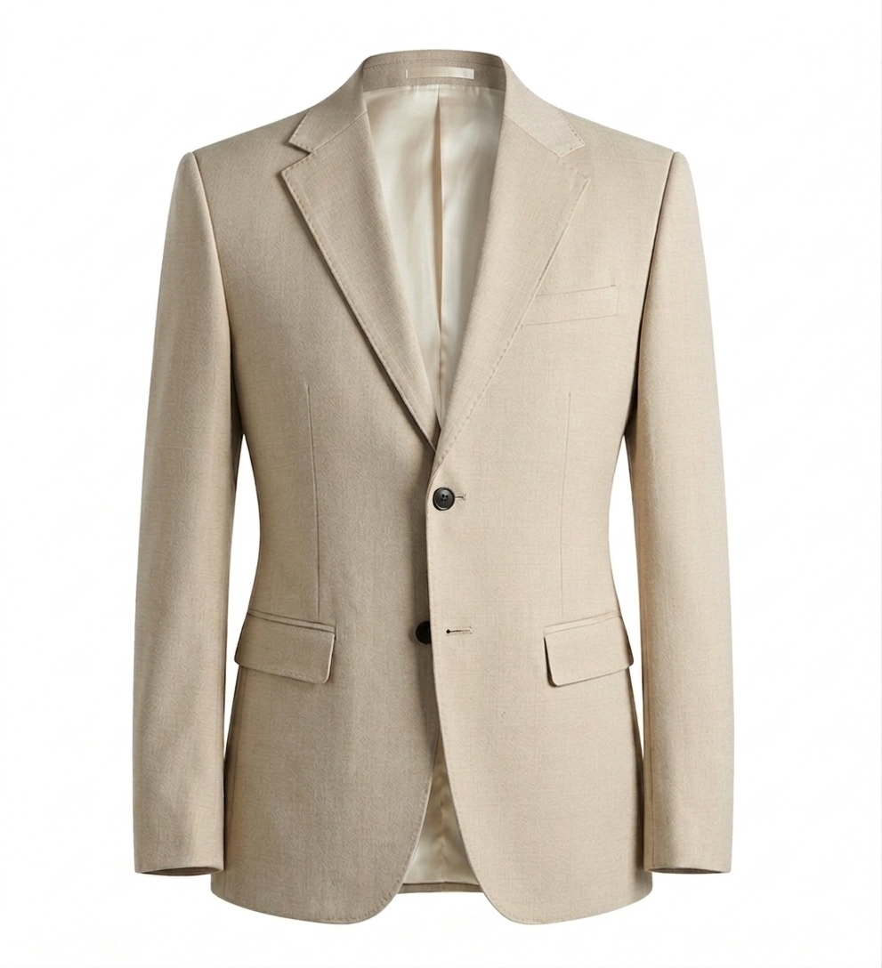 Essential Beige Wool Blend Suit Jacket-Bellvero