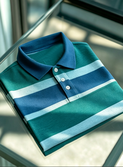 Men's Contrast Stripe Print Short-Sleeve Lapel Polo Shirt
