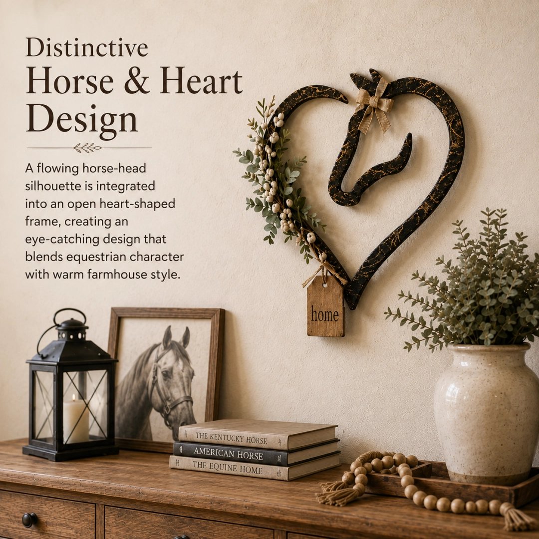 Original Handcrafted Horse Heart Wall Decor with Greenery – Farmhouse Equestrian Home Accent (Only £22.99 Today!)