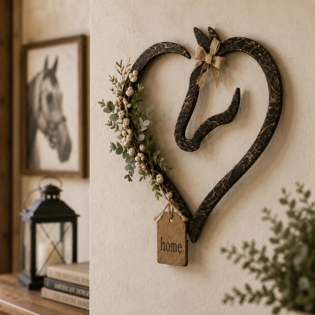 Original Handcrafted Horse Heart Wall Decor with Greenery – Farmhouse Equestrian Home Accent (Only £22.99 Today!)