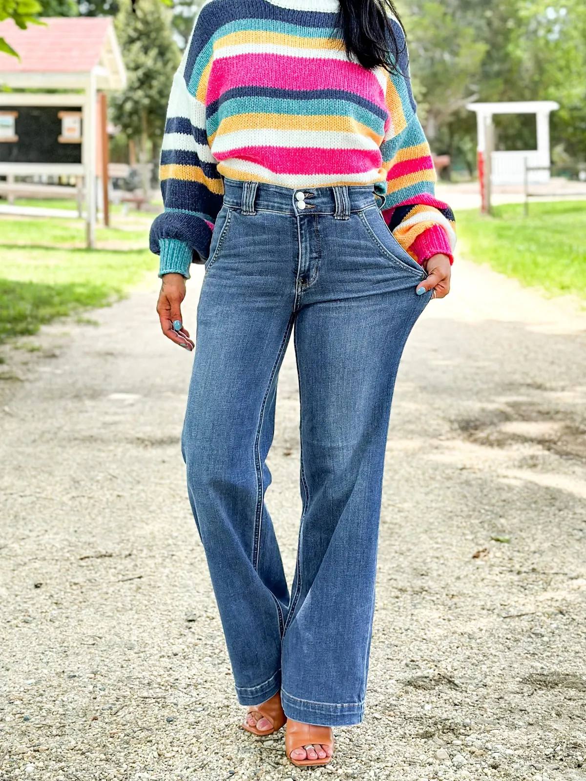Double Button Wide Leg Jeans (Buy 2 Free Shipping)