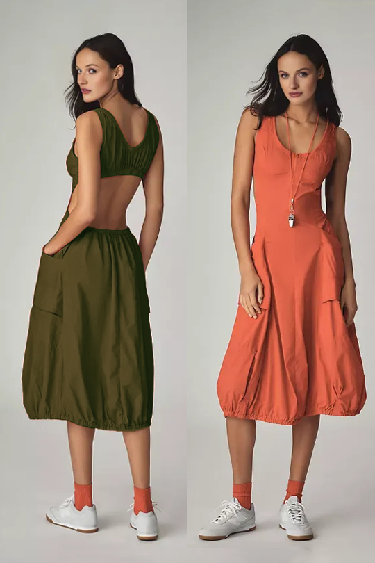 Daily Practice Fastpack Bubble-Hem Midi Dress (Buy 2 Free Shipping)
