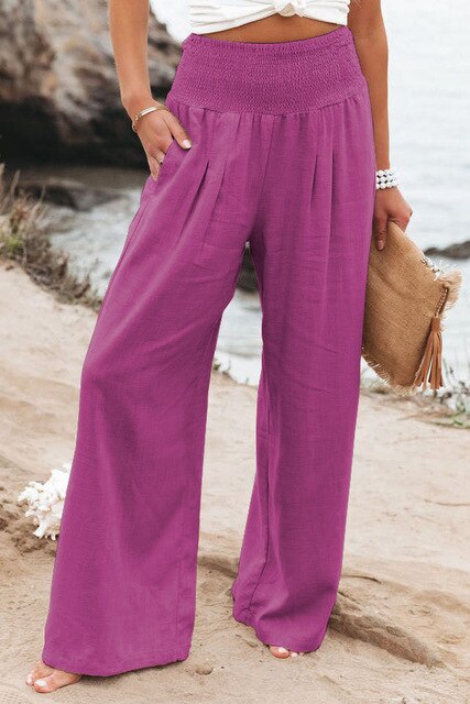 Women's Wide Leg Pants Summer Solid Loose Casual Vintage Cotton Linen Long Trousers Y2K 2023 Streetwear White Joggers Sweat
