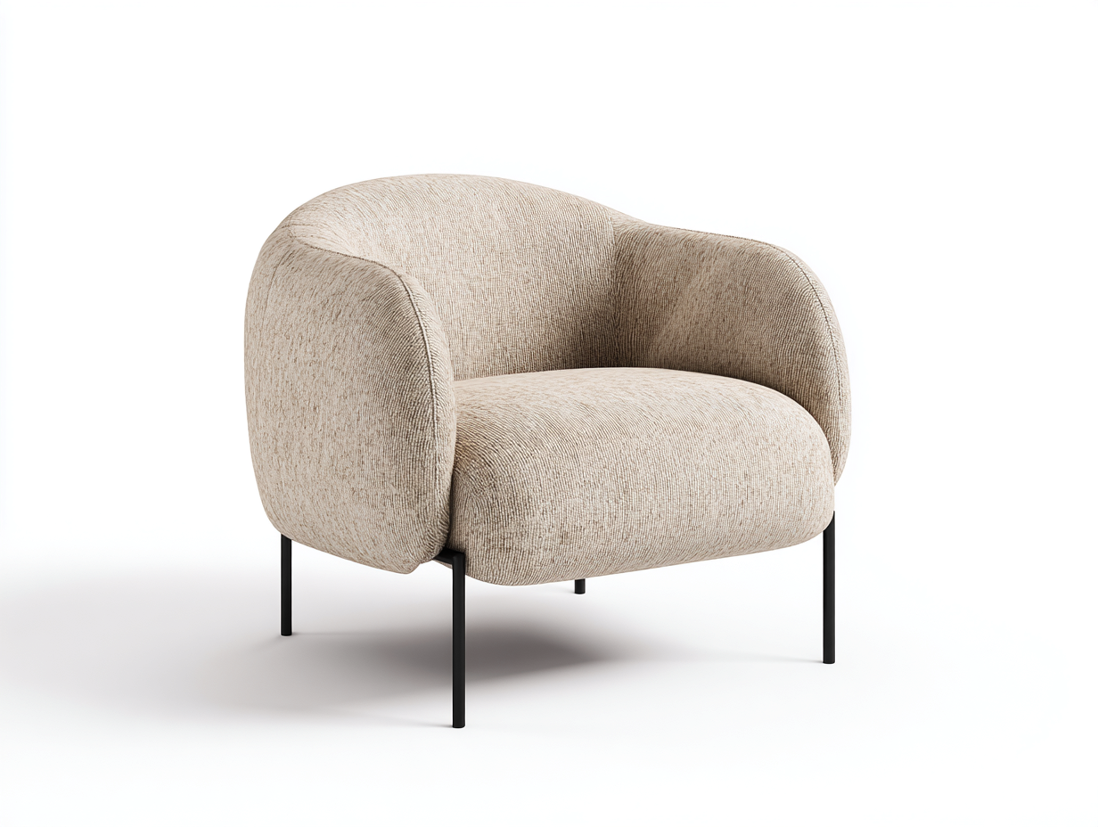 Sessel - Strukturstoff-Metall - 80 x 76 x 77 cm - Beige - Moderner Club-Stil-Notalycasa