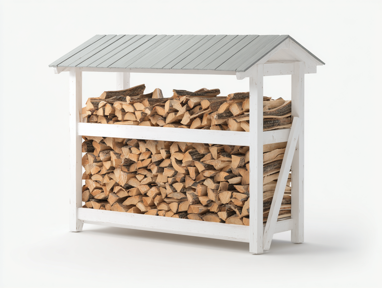 Kaminholzregal - Holz - 176x62x138 cm - Weiß-Grau - Landhausstil-Notalycasa