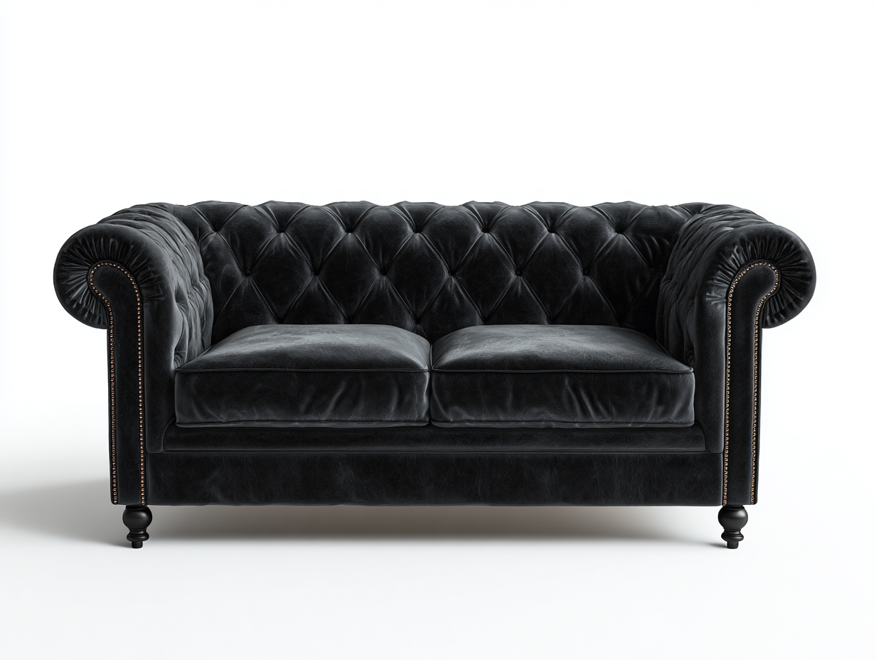 Zweisitzer Sofa - Samt - 180 x 85 x 78 cm - Schwarz - Chesterfield-Notalycasa