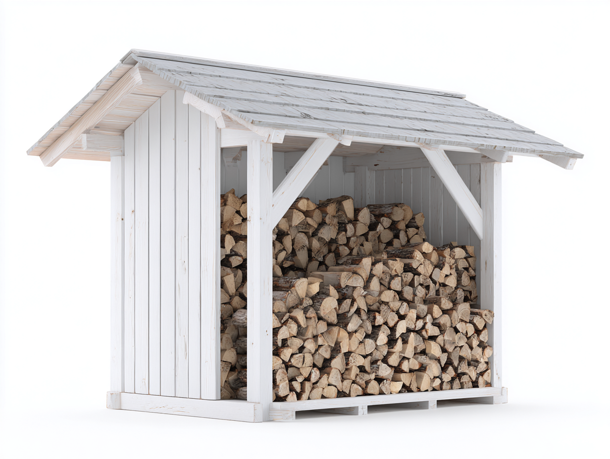 Kaminholzregal - Holz - 192x80x158 cm - Weiß-Grau - Landhausstil-Notalycasa