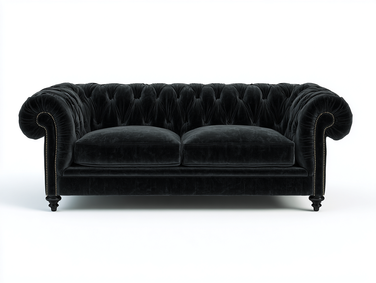 Zweisitzer Sofa - Samt - 188 x 87 x 79 cm - Schwarz - Chesterfield-Notalycasa
