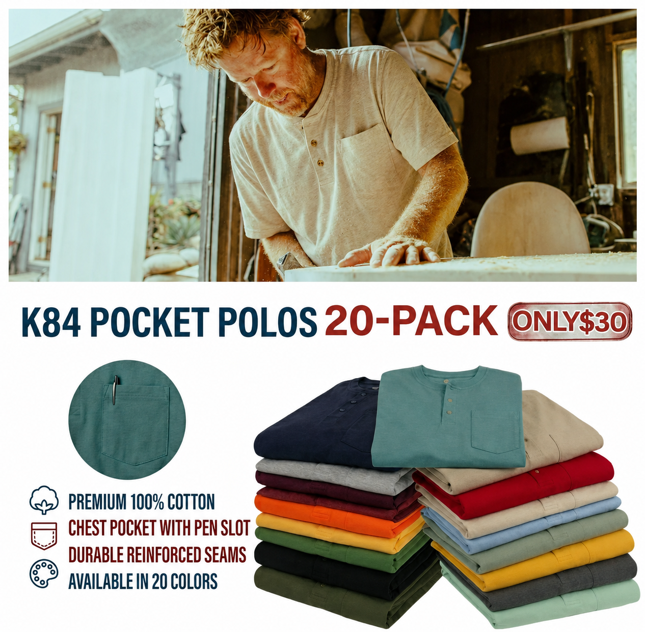 Men's Heavyweight Work Polo with pocket