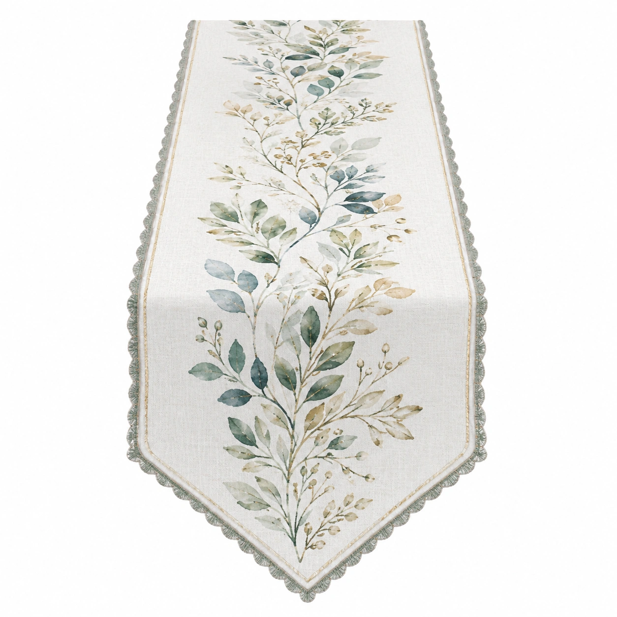 Chemin de Table Motif Feuilles Vert Lin 180x33 cm-FUR niveria
